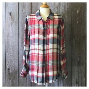 Red White & Blue Button Down Boyfriend Shirt Sz Lg